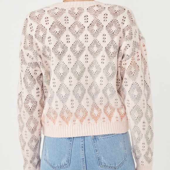 Hayden Girls WOMENS OMBRÉ DIAMOND CROPPED BUTTON CARDIGAN PINK SIZE XL. - Picture 9 of 10